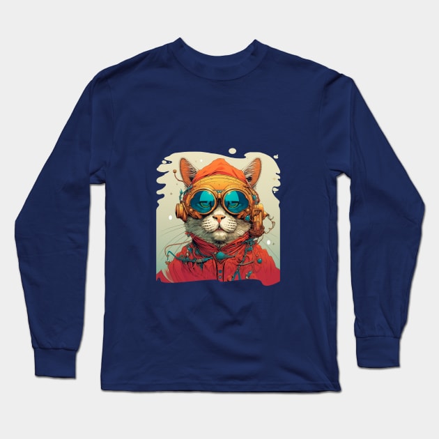 Cyber Cat from the Future Long Sleeve T-Shirt by enyeniarts